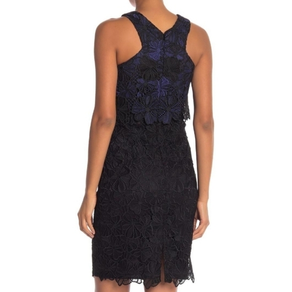 Trina Turk Miranda Blue Black Guipure Lace Sheath Cocktail Dress Size 2 New - Picture 8 of 14